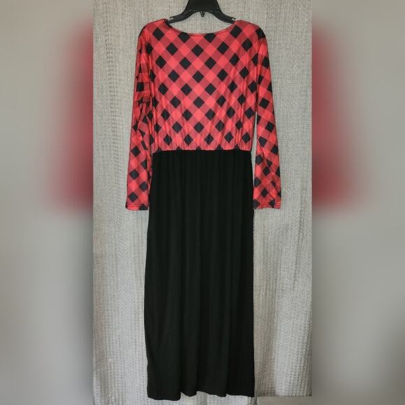 Red & Black Plaid Long Sleeve Maxi Dress with Pockets | Size Large - Picture 4 of 6